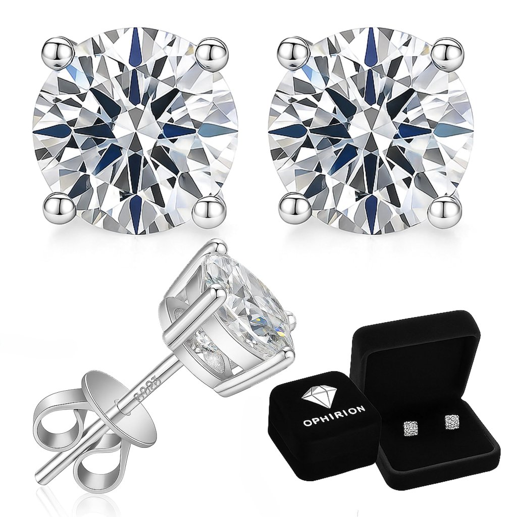 Moissanite Stud Earrings Sterling Silver White Gold Plated Hypoallergenic